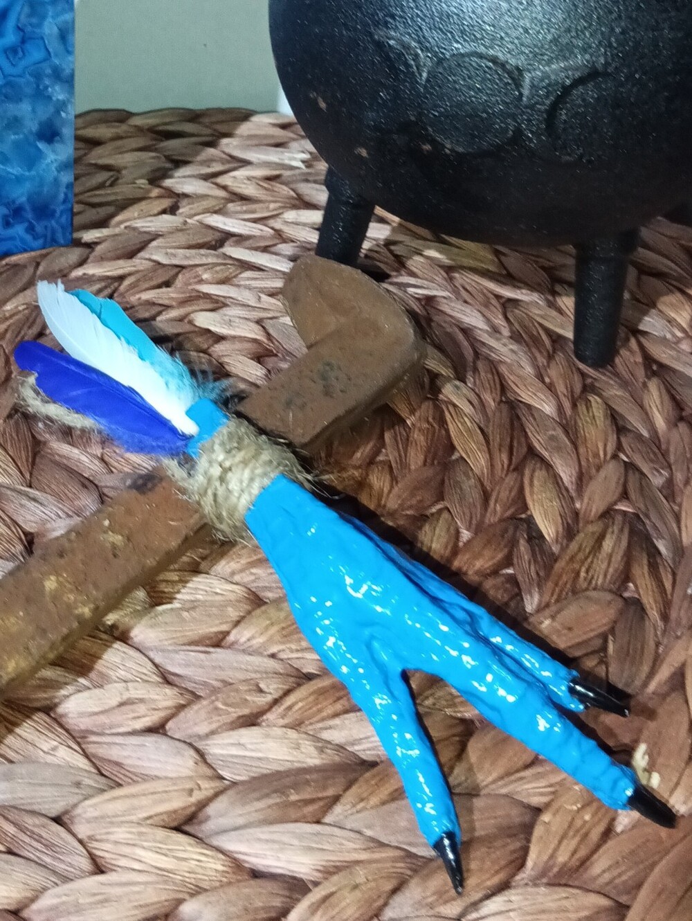 Blue Chicken Foot Amulet | Handcrafted Folk Art Talisman | Feather Curio
